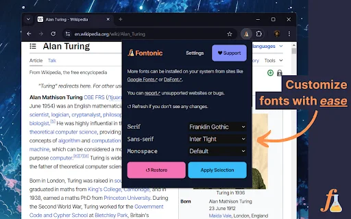 I-download ang Fontonic para sa Chrome – Baguhin ang Font ng Website - Screenshot 4